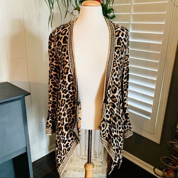 Chicos Oversized Animal Print Long Coatigan Cardigan Sweater size M - Picture 2 of 10